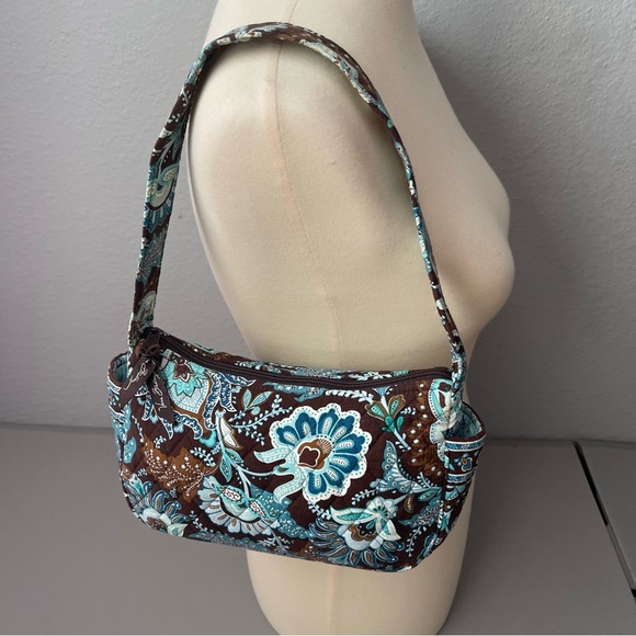 Vera Bradley | Bags | Vera Bradley Brown Blue Floral Shoulder Bag 9s ...